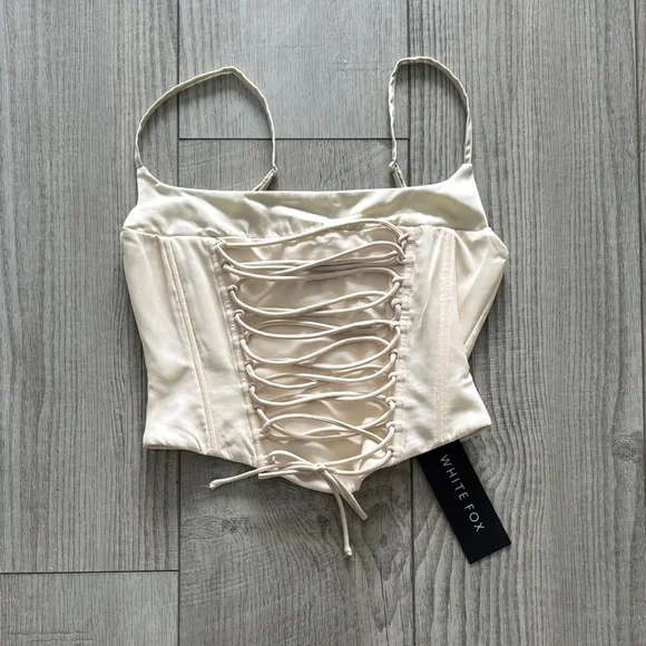 White Fox Cream Lace-Up Corset Top - Picture 3 of 4